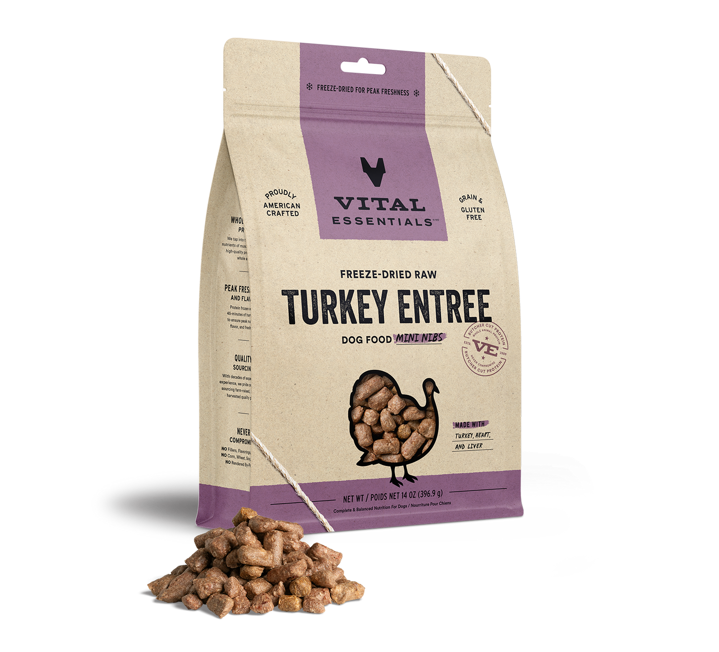 Vital Essentials® Freeze-Dried Raw Turkey Entree Dog Food Mini Nibs, 14oz