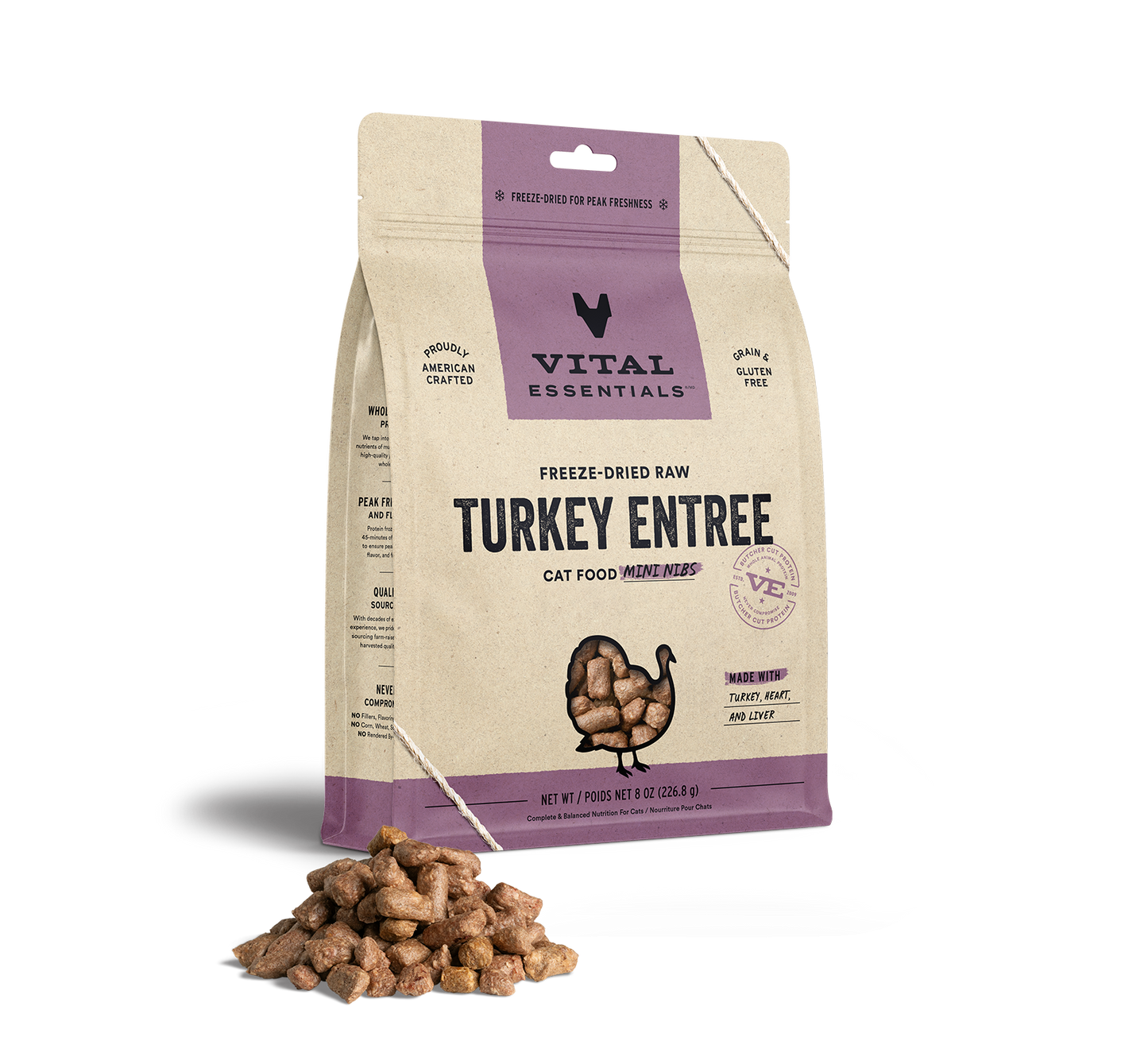 Vital Essentials® Freeze-Dried Raw Turkey Entree Cat Food Mini Nibs, 8 oz