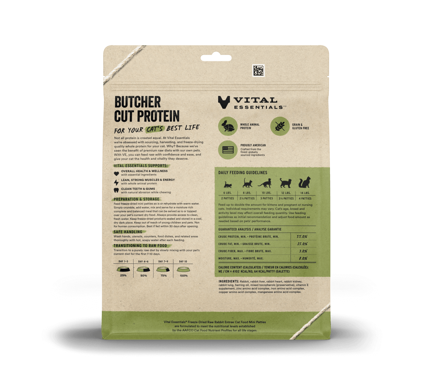 Vital Essentials® Freeze-Dried Raw Rabbit Entree Cat Food Mini Patties, 8 oz