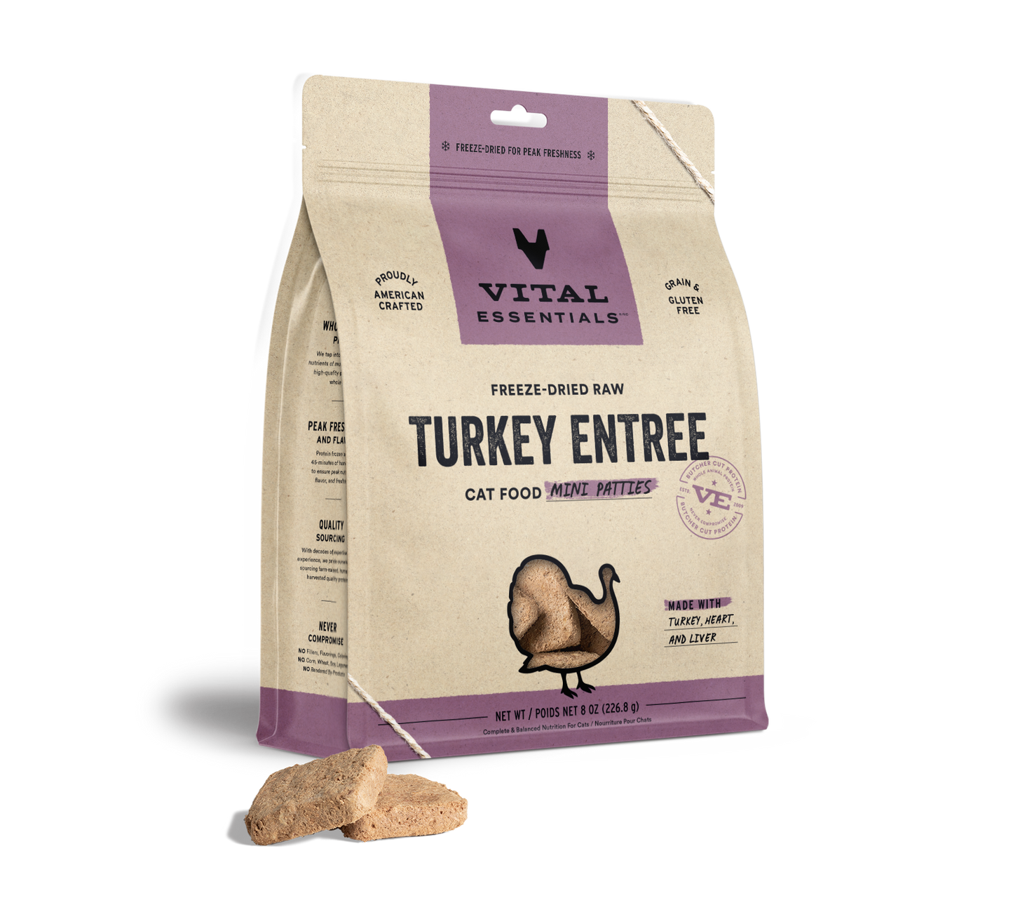 Vital Essentials® Freeze-Dried Raw Turkey Entree Cat Food Mini Patties, 8 oz
