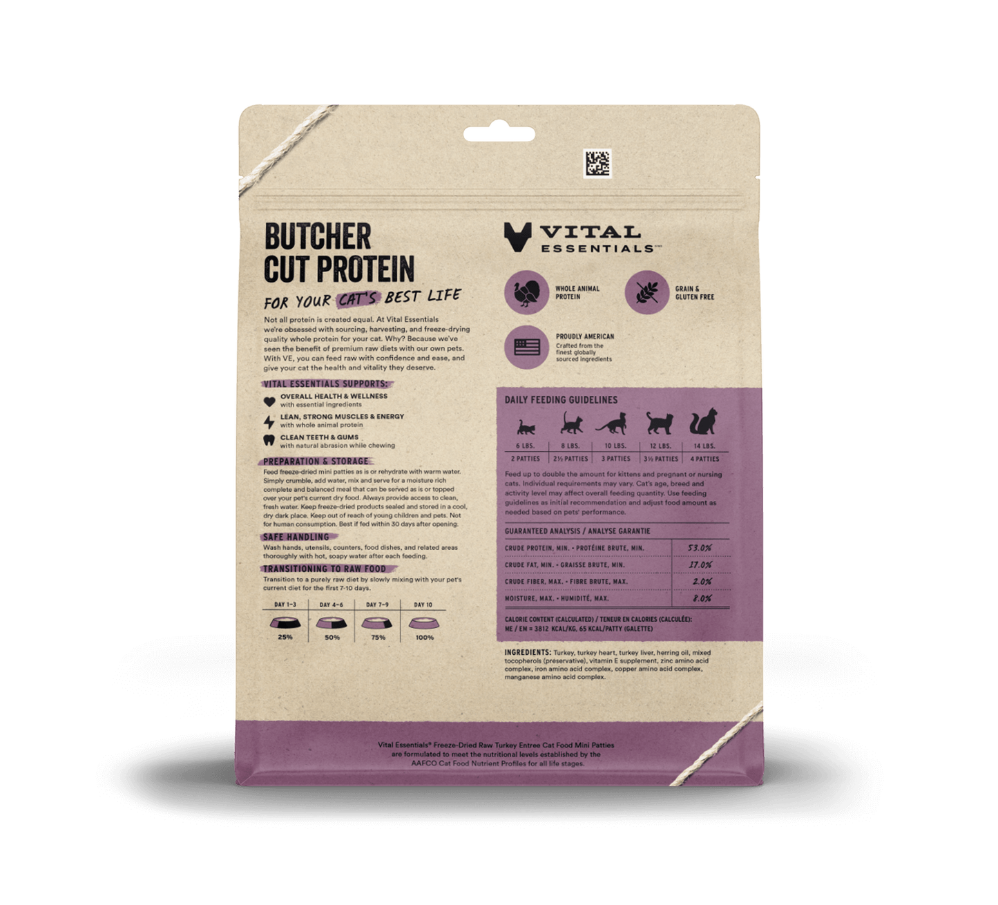 Vital Essentials® Freeze-Dried Raw Turkey Entree Cat Food Mini Patties, 8 oz