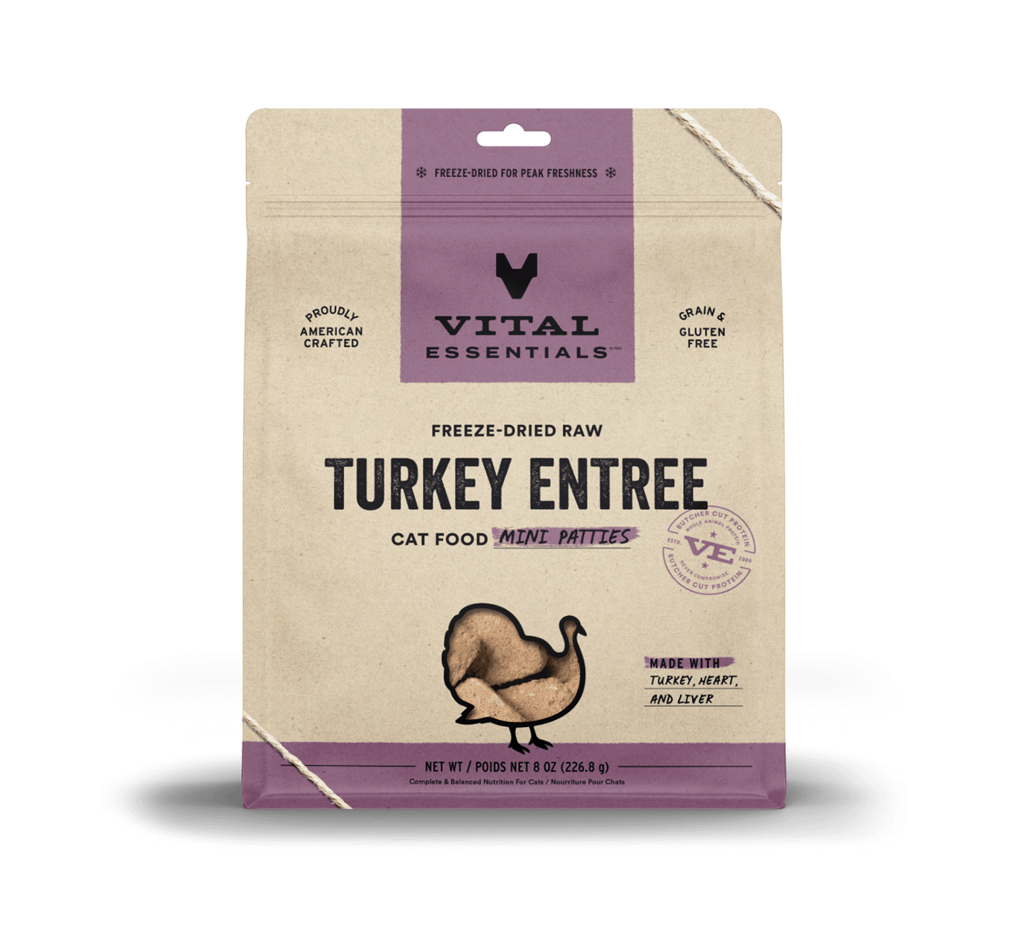 Vital Essentials® Freeze-Dried Raw Turkey Entree Cat Food Mini Patties, 8 oz