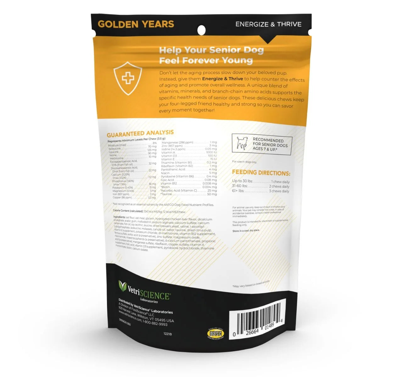 VetriScience® - Golden Years Energize & Thrive Multivitamin for Senior Dogs (60 chews)