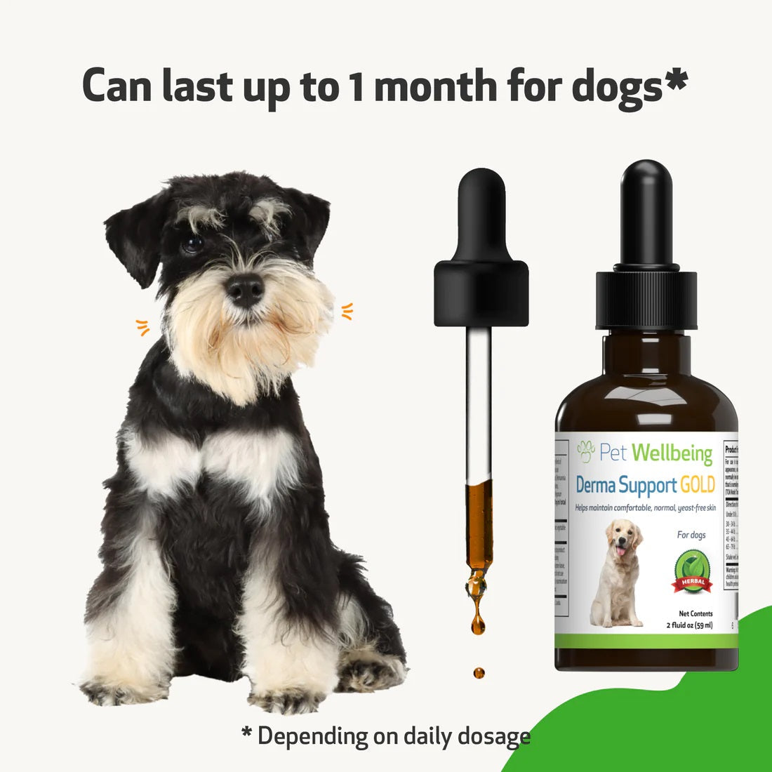 Pet Wellbeing - Derma Support Gold - for Canine Healthy Coat, Odor & Itching (2fl oz / 59ml)