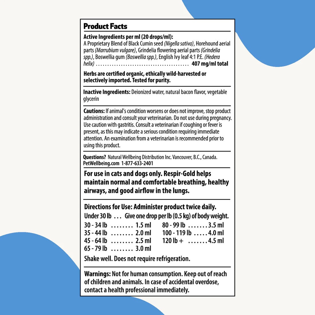 Pet Wellbeing - Respir Gold - for Easy Breathing in Cats & Dogs