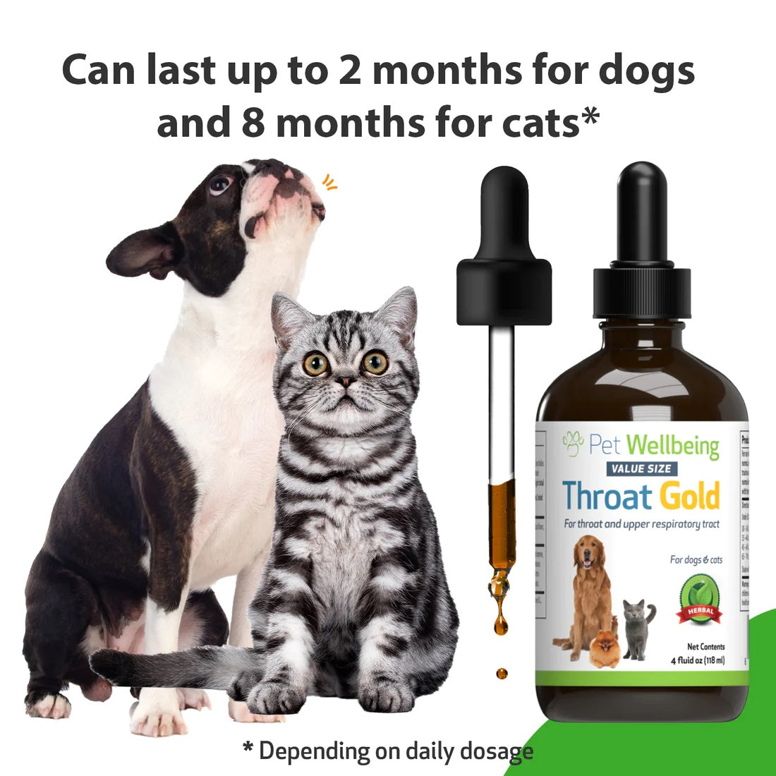 Pet Wellbeing - Throat Gold - Soothes Throat Irritation in Cats & Dogs