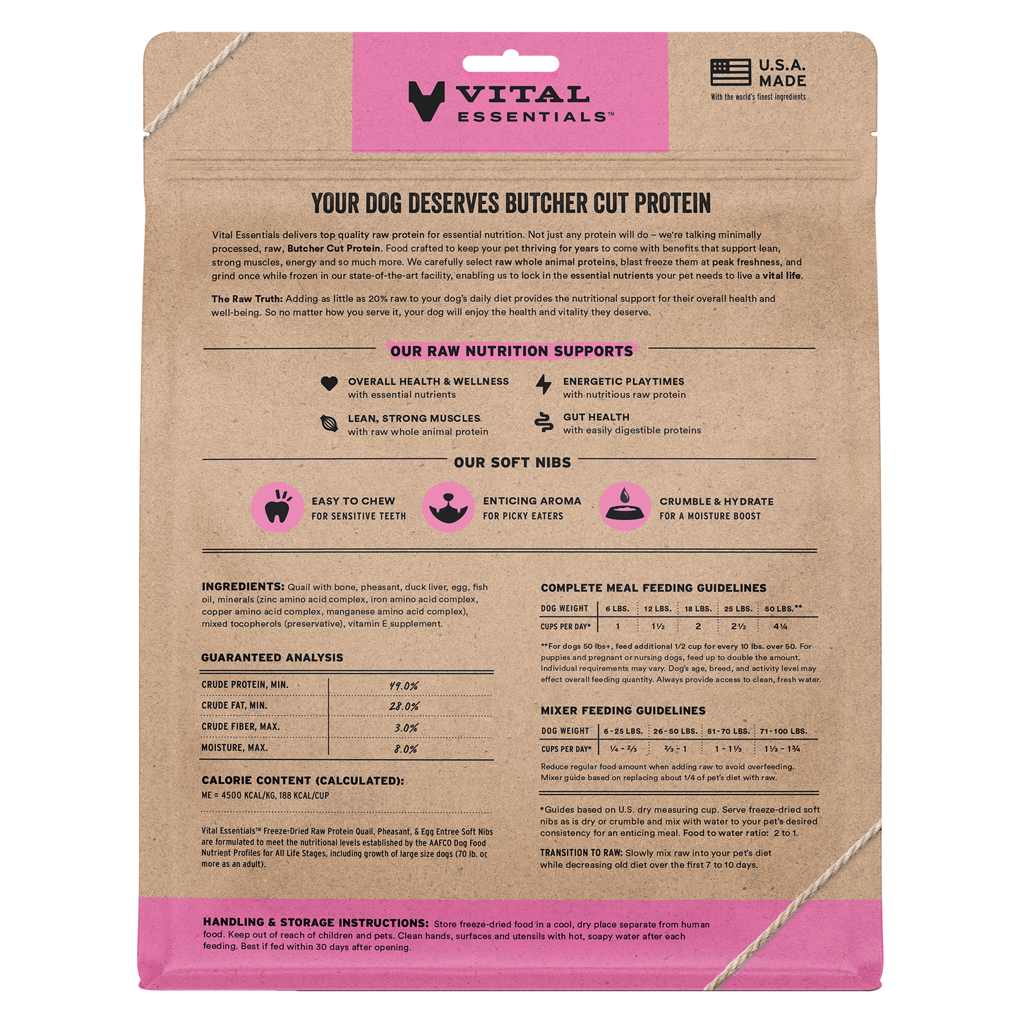 Vital Essentials® Freeze-Dried Raw Quail, Pheasant & Egg Entree & Mixer Dog Food Soft Nibs, 14 oz