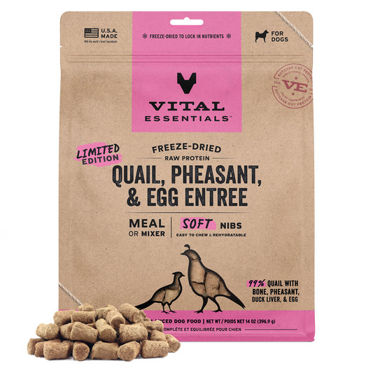 Vital Essentials® Freeze-Dried Raw Quail, Pheasant & Egg Entree & Mixer Dog Food Soft Nibs, 14 oz