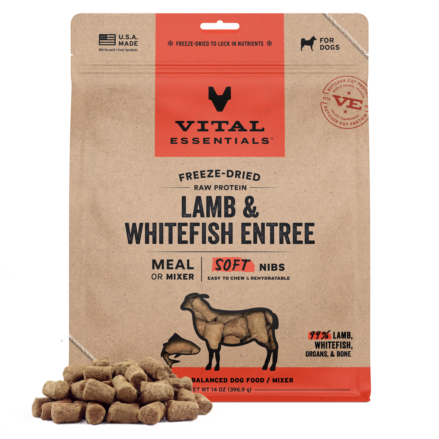 Vital Essentials® Freeze-Dried Raw Lamb & Whitefish Entree & Mixer Dog Food Soft Nibs, 14 oz