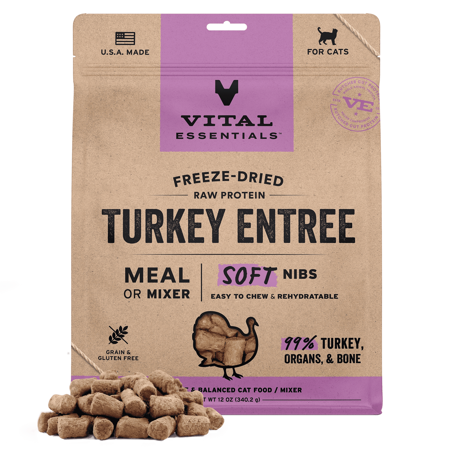 Vital Essentials® Freeze-Dried Raw Turkey Entree Cat Food Soft Nibs, 12 oz