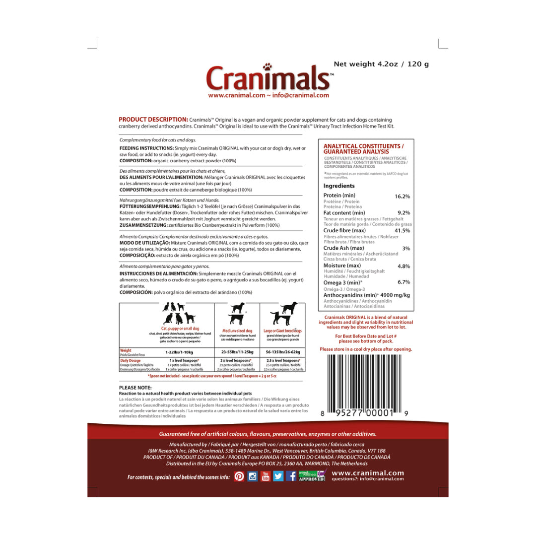 Cranimals Original - Urinary Tract Pet Supplement 120g /4.2oz bag