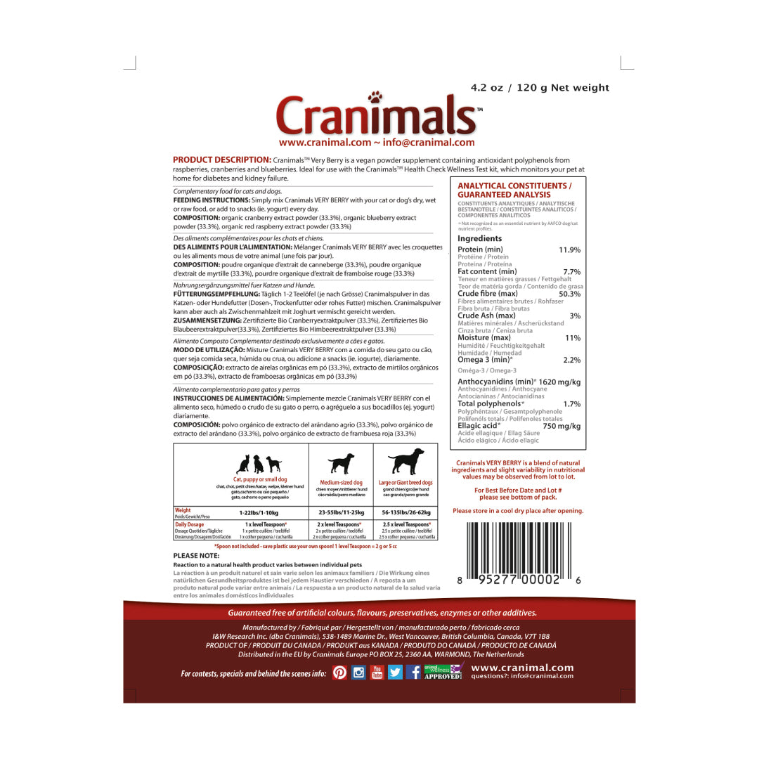 Cranimals Very Berry - Antioxidant Pet Supplement 120g /4.2oz bag