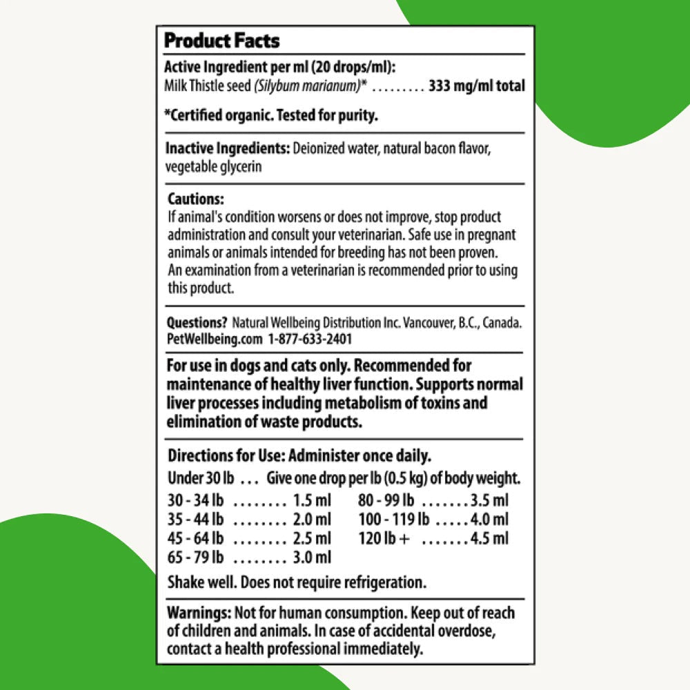 Pet Wellbeing - Milk Thistle - for Healthy Liver Function in Cats & Dogs